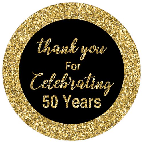 Careland 50th Birthday Stickers, Gold 1.75 Inch Round Circle Labels, 50 Reusable Decorations for Anniversary Party, Pack of 50