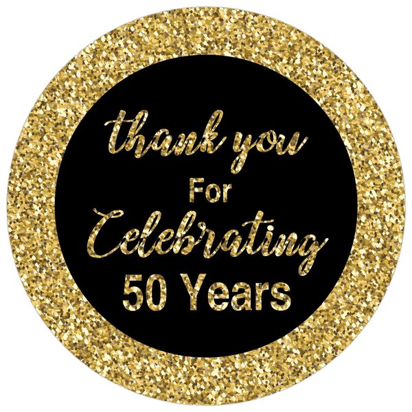 Careland 50th Birthday Stickers, Gold 1.75 Inch Round Circle Labels, 50 Reusable Decorations for Anniversary Party, Pack of 50