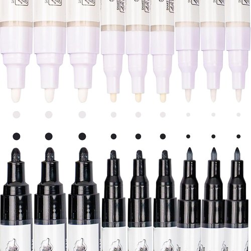PINTAR | 18 PACK | Black & White Acyrlic Paint Markers in Medium, Fine, Extra Fine Point | Rock Painting, Wood, Glass, Leather, Shoes | Acylic Paint Pens | Pack of 18, 0.7mm/ 1mm/ 5mm
