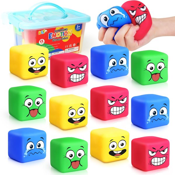 Stress Balls Fidget Toys for Kids: 12 Pack Squeeze Stress Cube for Anxiety Relief - Slow Rising Squishy Ball Sensory Fidget Toys for Kids Adults Autism, Gifts Christmas Stocking Stuffers for Kids