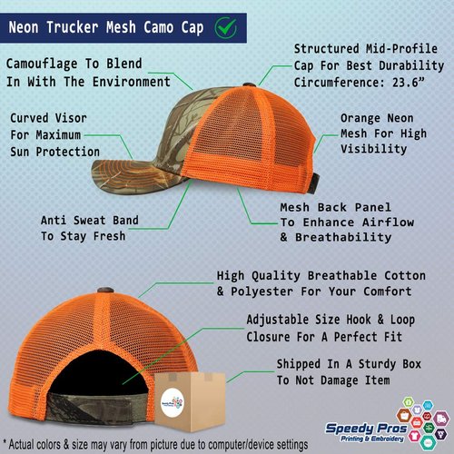 Speedy Pros Camo Mesh Trucker Hat Kuwait Flag Embroidery Cotton Neon Hunting Baseball Cap Strap Closure Orange Camo