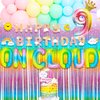 LaVenty 57 PCS Rainbow On Cloud 9 Balloons On Cloud 9 Birthday Decoration On Cloud 9 Cake Topper Nine Years Old Birthday Balloon On Cloud 9 Party Supplies Cloud Balloon
