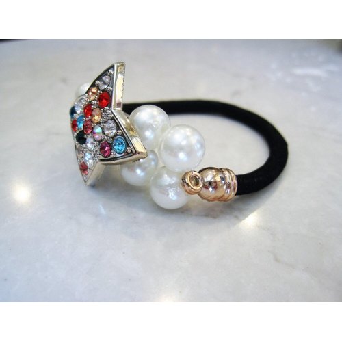 Pearl beads with colorful crystal star hair tie ponytail holders elastic tie