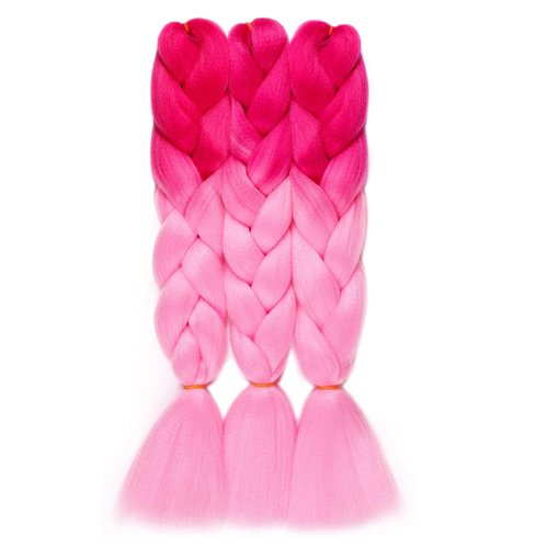MAYSA Hot Pink Ombre Braiding Hair Extensions, 24inch Pink Braiding Hair Pre stretched, 3Packs Synthetic Jumbo Braiding Hair For Women and Girls #Hot pink-pink