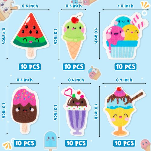 WATINC 60Pcs Ice Cream Mini Erasers for Kids Bulk Watermelon Chocolate Popsicle Pencil Rubbers Ice-Cream Balls Eraser School Teacher Prizes Homework Reward Summer Party Favors Goodie Bags Filler