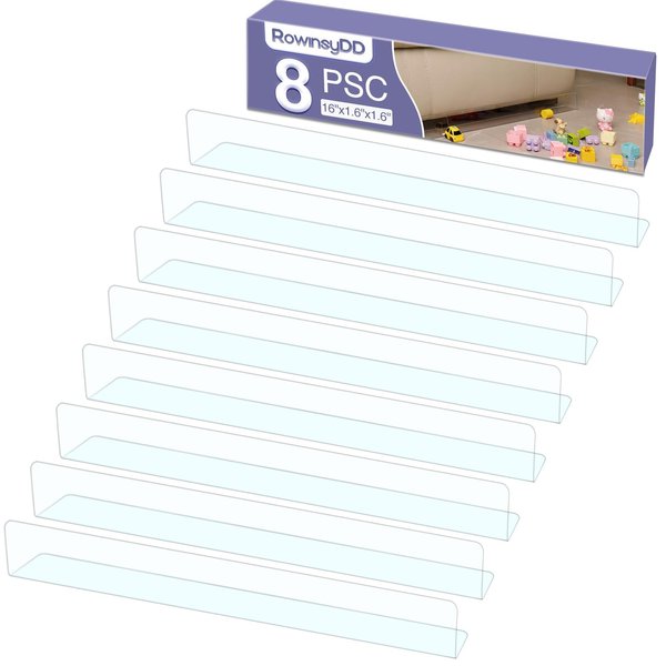 RowinsyDD 8 Pack Toy Blocker for Furniture, Clear Under Couch Blocker, Stop Things Going Under Sofa or Bed, 16" L x 1.6" H, Adjustable Gap Bumper for Furniture with Strong Tape