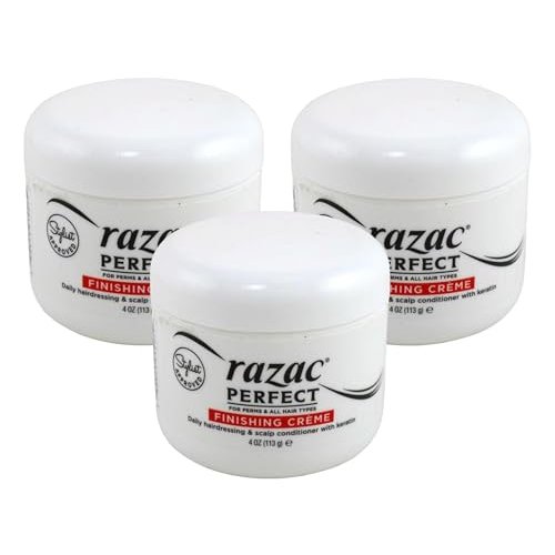 Razac Perfect for Perms & All Hair Types Finishing Creme, Daily Hairdressing & Scalp Conditioner With Keratin, 4 oz (Pack of 3)