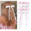Hair Bows for Women Pink Coquette Bow Girls Hair Clips Cute Hair Accessories for Women Short Hair, Hair Ribbons BowKnot Barrettes, Ribbon Bows for Hair White Hair Bow Clips 4PCS