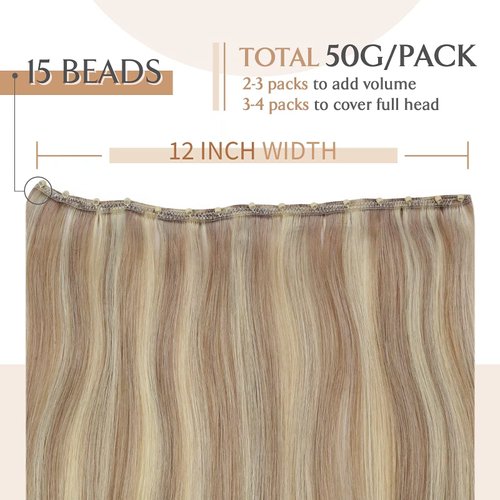 Sunny Hair Beaded Weft Hair Extensions Human Hair 50G Micro Bead Weft Hair Extensions Real Human Hair Straight Weft Hair Extensions with Micro Beads Easy Weft Ash Blonde with Bleach Blonde 20 inch
