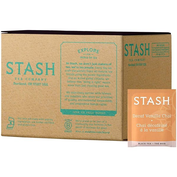 Stash Tea Decaf Vanilla Chai Black Tea, Box of 100 Tea Bags