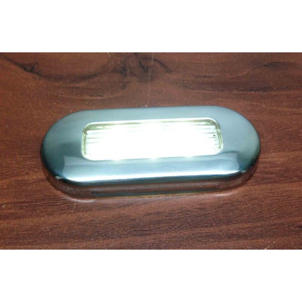 MARINE BOAT LED WHITE OBLONG SHAPE COURTESY LIGHT 3" BY1.25 STAINLESS STEEL RIM
