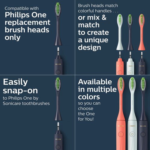 Philips Sonicare One Toothbrush, Electric Battery Powered Toothbrush with Sleek Travel Case and 2pk Toothbrush Heads - Midnight Blue, HY100/01