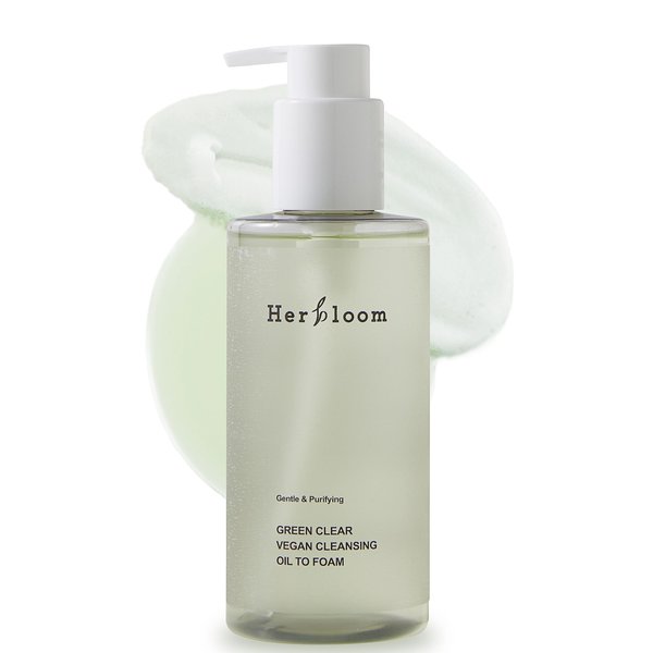 herbloom Green Clear Vegan Cleansing Oil to Foam - Korean Cleanser, pH Balanced Mild Foam Cleanser, Oil Based Cleanser, Sulfate Free, Vegan Skincare - 6.76 fl.oz.