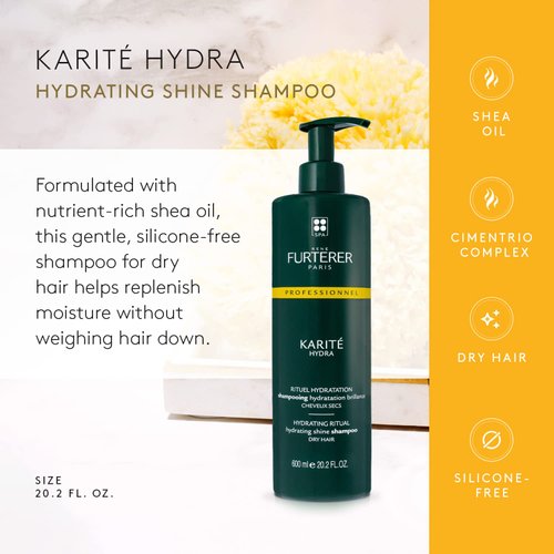 Rene Furterer KARITE HYDRA Hydrating Shine Shampoo, Dry Hair, Moisturizing, Shea Oil, Pump, 20.2 oz.