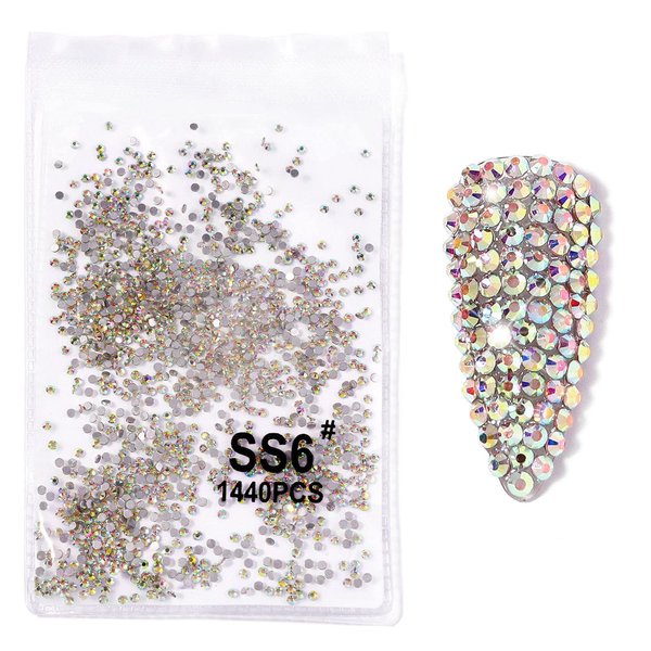 2880pcs SS6 2mm Crystals AB Nail Rhinestones Round Flatback Nail Art Glass Gems Beads Stones for Nails Decoration Jewels Accessories Crafts Eye Makeup Clothes Shoes (2880Pcs SS6)