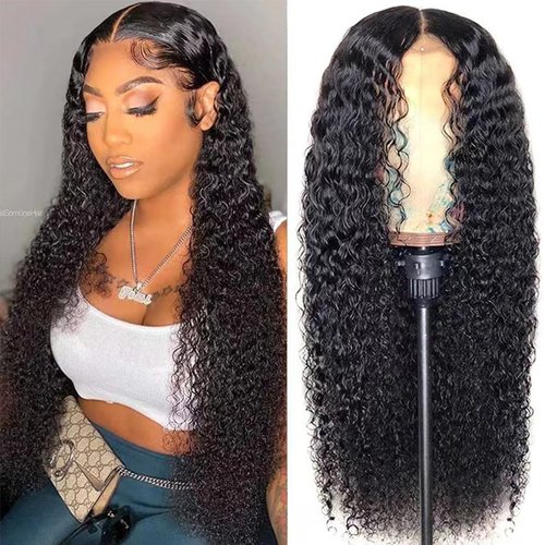 Lace Front Wigs Deep Wave Synthetic Artificial Human Hair Pre-Plucked Glueless, Body Wave Frontal Wigs HD Transparent Lace Wigs High-Density Emulation Natural Color for Black Women 26 Inch Curly Wigs