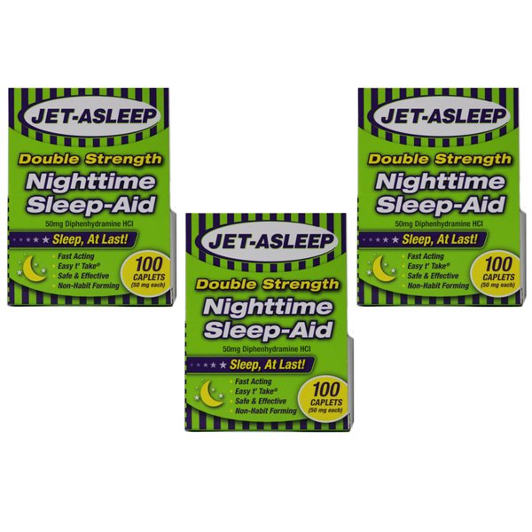 Bell Pharmaceuticals Jet Asleep Double Strength Nighttime Sleep Aid 100 Caplets (3)3