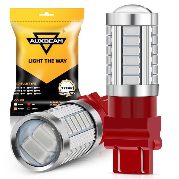 Auxbeam 3156 3157 Red LED Bulbs, Super Bright 3056 3057KX 4157K 3047K 3157LL 4057K 3457 LED Brake Stop Tail Lights Taillights for Cars Trucks Motorcycles, 3030-SMD 12V, Pack of 2