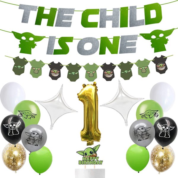 WalMor The Child Is One Birthday Decor Kit, 1st Baby Yoda Decorations, Star Themed Wars Shower Party Supplies Set (WM-TZ1)