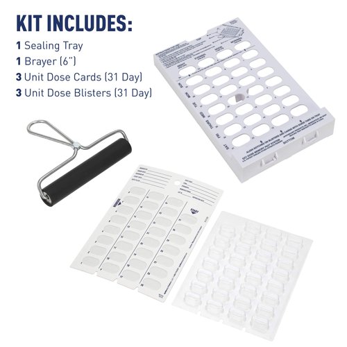 Ezy Dose Disposable (31-Day) Pill, Medicine, Vitamin Organizer Box | Monthly Planner | Kit includes Cards, Tray, Blisters, Brayer