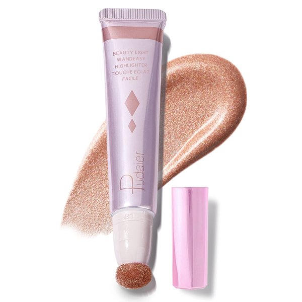 Liquid Highlighter Beauty Wand, 13 Colors, Creamy Soft Texture Face Highlighter for Natural Matte Finish, Long Lasting, Blendable Highlighter Stick Makeup, with Cushion Applicator, 04, 0.68 Fl Oz