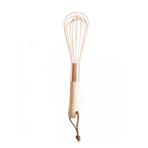 Angel's Peel Lounge Stainless Steel Egg Whisk with Wooden Handle - Ecofriendly Manual Hand Mixer, Egg Beater, Milk Frother, wire whisk, Hand Blender, Cake Tool and kitchen Gadget – Rose Gold