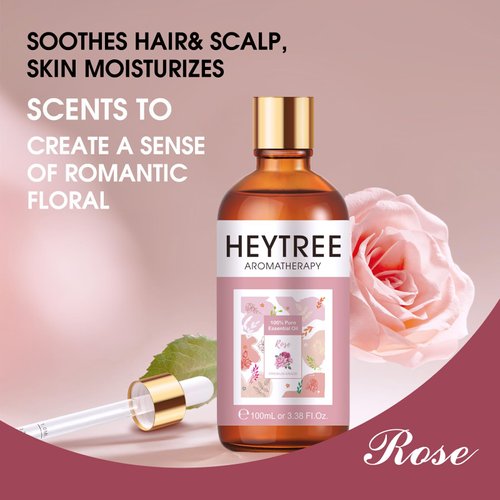 HEYTREE Rose Essential Oil - Hydrating and Romantic Aromatherapy Oil for Relaxation, Skin Nourishment, and Hair Care,Massage,Bath-100ml