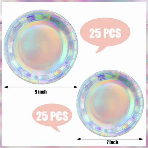 50 Pack Holographic Paper Plates Iridescent Foil Disposable Plates 7" and 9" Holographic Party Dinner Plates Round Lunch Dessert Paper Plate for Birthday Wedding Baby Shower Dining Picnic BBQ