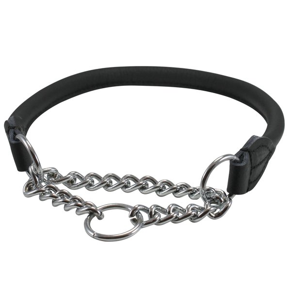 Rolled Genuine Leather Martingale Dog Collar Choker Black 7 Sizes (#6 - Neck Circumf.15.5"-17.5")