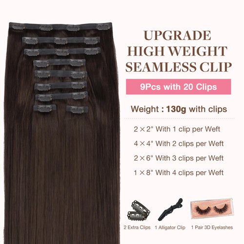 GOO GOO Clip in Hair Extensions Real Human Hair, 14inch 130g 9Pcs, 2A Light Brown, Remy Human Hair Extensions Clip ins for Women, Natural Human Hair