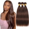 Color #4 Bundles Dark Brown Straight Human Hair Bundles Color #4 Straight Bundles Human Hair 3 Bundles 10 10 10 Inch Chocolate Brow Bundles Remy Hair Extensions
