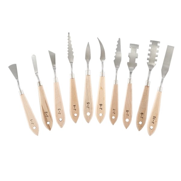 Suiwotin 10pcs Palette Knife Set, Stainless Steel Painting Knife Set, Wooden Handle Paint Spatula Painting Tools, Color Mixing Scraper Pallet Knife for Oil, Acrylic, Canvas Painting