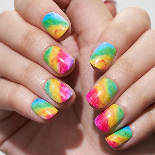 Rainbow GLAMERMAID Press on Nails Short Squoval,Pride Day Colorful Short Length False Nails with Ombre Design,24 Pcs Glue on Nails for Women,UV Glossy Acrylic Stick on Nails for Girls Gift