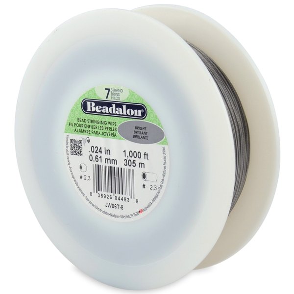 Beadalon 7 Strand Stainless Steel Bead Stringing Wire, 0.024 in / 0.61 mm, Bright, 1000 ft / 305 m