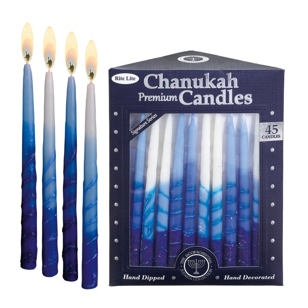 Rite Lite Premium Dripless Blue & White Hanukkah Candles - Bulk Value Pack of 45 - Decorative & Fits Most Menorahs Jewish Holiday Party Favors Accessories Decorations for All 8 Nights of Chanukah