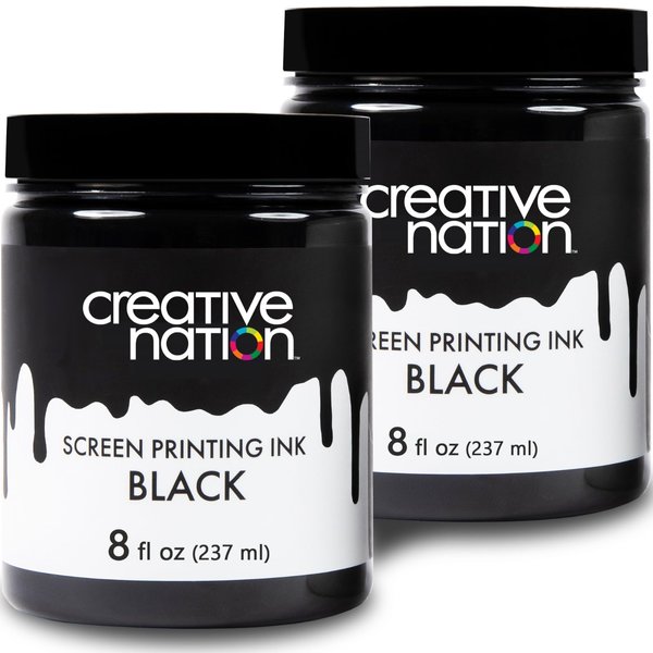 Creative Nation 2-Pack Black Fabric Screen Printing Ink, 16 Oz. of Water Based and High Opacity Ink for T-Shirt and Silkscreen Printmaking by Creative Nation