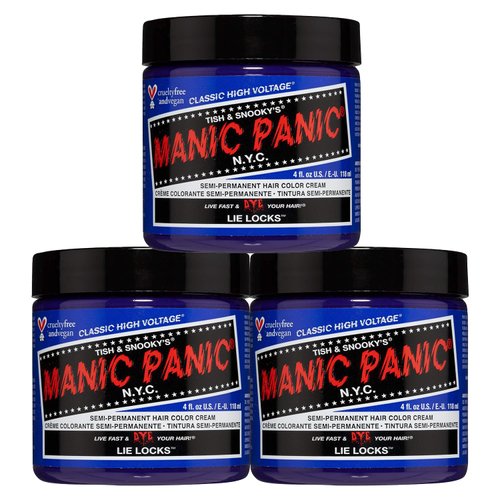 MANIC PANIC Lie Locks Hair Dye – Classic High Voltage - (3PK) Semi Permanent Hair Color - Cool Medium Indigo Blue Shade - Vegan, PPD & Ammonia-Free - For Coloring Hair on Men & Women
