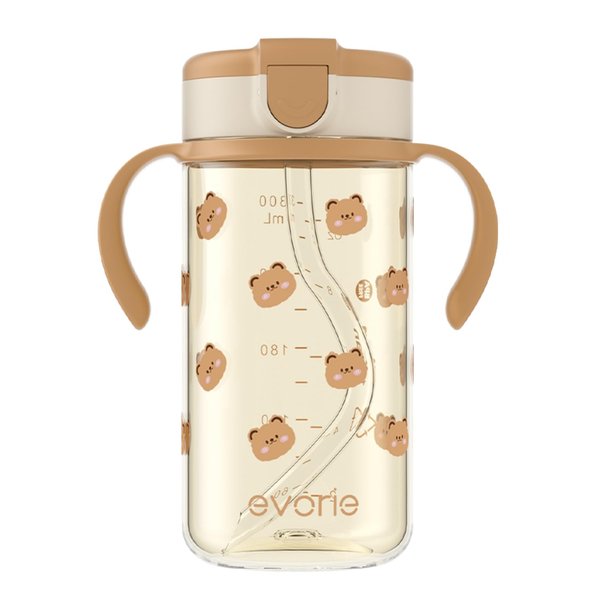 Evorie Tritan Toddler Sippy Cup with Silicone Straw, Spill-Proof Straw Water Bottle for Kids 1-4 Years Old, 10 oz, Removable Handles, Ideal for School