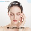 Firuilo Blue Thin Flower Headbands Pearl Crystal Hair Bands Wave Beaded Hair hoop Bridal Wedding Party Hair Accessories for Women and Girls (Blue)
