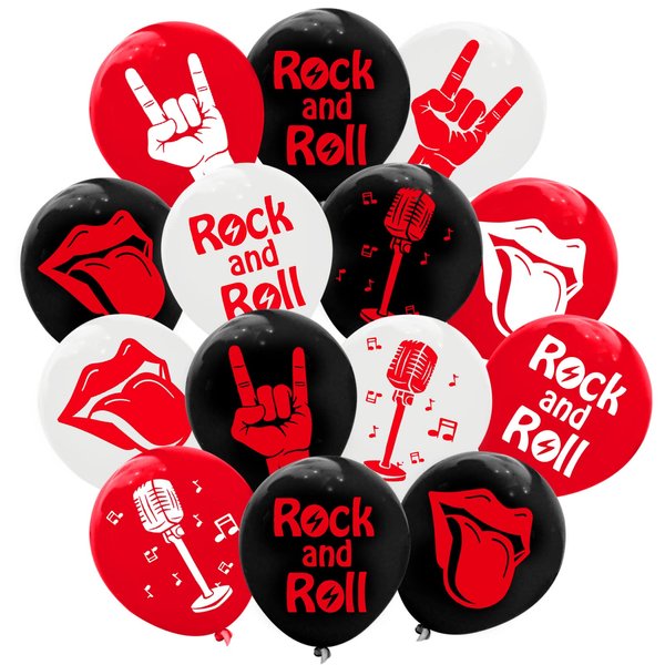 60PCS Rock and Roll Latex Balloons Decorations -80s 90s Party Supplies Musician Guitar Rap Birthday Baby Shower Party Favors