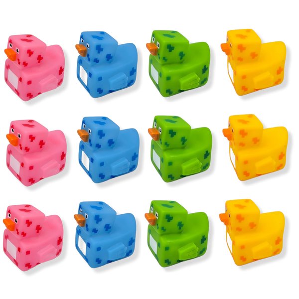Cool Rubber Ducks (2") Standard Size. (12 Pack) Cute Duck Bath Tub Pool Toys. (Pixelated Robot Rubber Ducks)