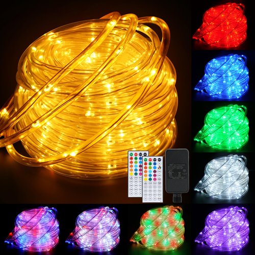 66ft 200LED Rope Lights Outdoor String Lights, 30 Colors+Warm White Outdoor LED Lights Plug in, RGB Color Changing Fairy Lights with Remote Rope Lighting for Camping Garden Patio Party Christmas Décor