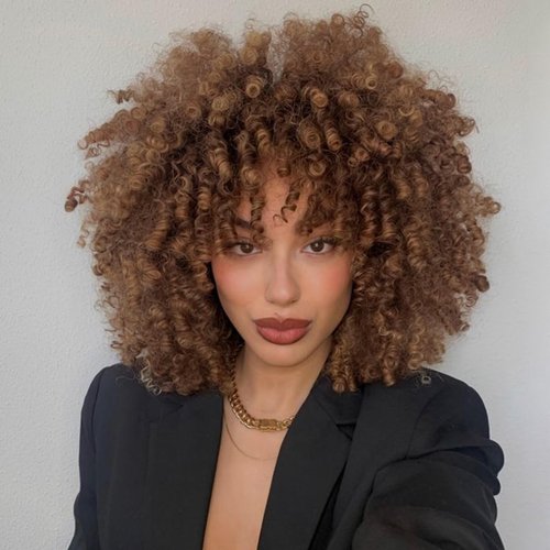 BECUS 10Inch Curly Wigs for Black Women Fluffy Afro Kinky Curly Hair Wig with Bangs Afro Wig Synthetic Soft Hair Short Curly Yellow Brown Wig