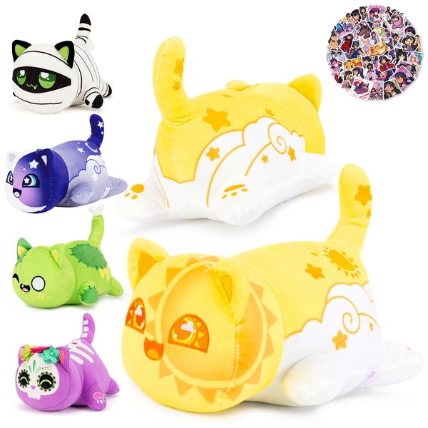 TUAOMRWJ 61-PCS-Moon Cat Plush +60-Stickers-Plush,Cat Plush Toys Blind Box Cat Plush Series-100% Polyester Embroidery Plush Pillow-Cute Popular Cat Plush Collectibles(Moon Cat Plush)