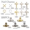 XIYONALI 120PCS Planet Cross 3D Nail Charms for Acrylic Nails, Gold Silver Nail Gems Alloy Nail Accessories, Nail Rhinestones for Nail Art Supplies Manicure Craft DIY