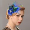 Yokawe 20s Feather Hair Clip Elegant Blue Peacock Feather Hair Clips with Crystal Gatsby Party Head Accessories for Women