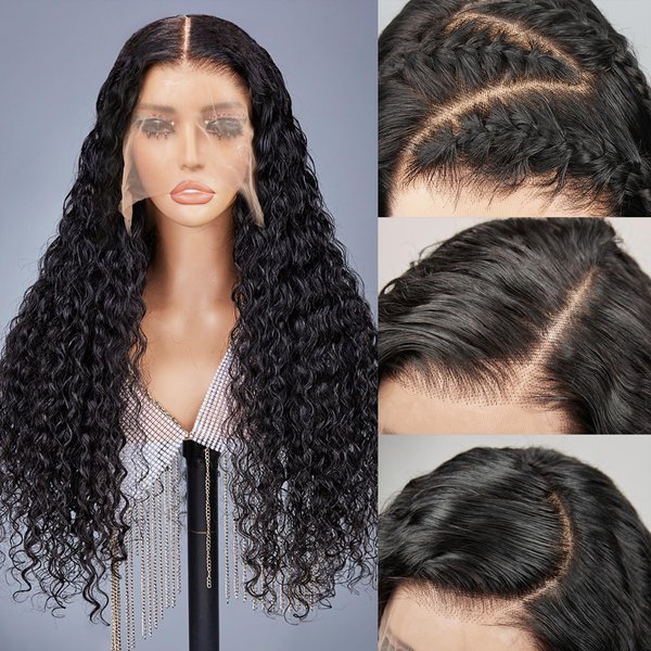 TUBELLUS 13x6 Deep Wave Lace Front Wigs Human Hair Natural Black Glueless Wigs Human Hair Pre Plucked Pre Put 180% Density Curly HD Frontal Wigs Human Hair Lace Front Wigs for Women (Black, 32 Inch)
