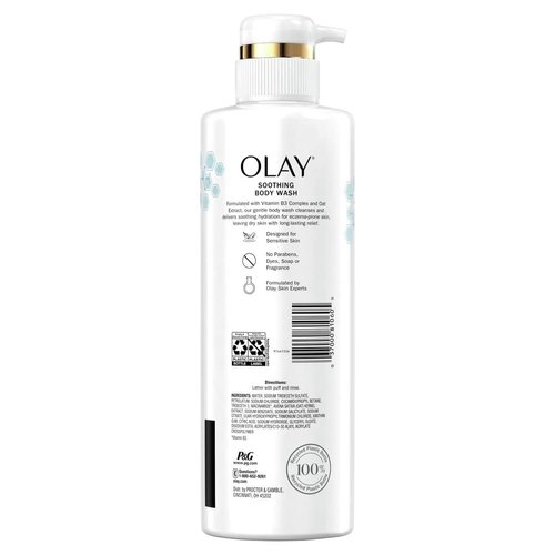 Olay Soothing Moisturizing Body Wash for Sensitive Skin with Vitamin B3 Complex and Oat Extract, 17.9 fl oz