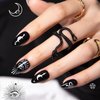 Press On Nails Short Almond, SHOWMORE Black Goth Acrylic Fake Nails Medium Snake Stars Moon Witchy Glue On Nails False Nails with Design Stick On Nails in 15 Sizes 30 Nail Kit with Glue