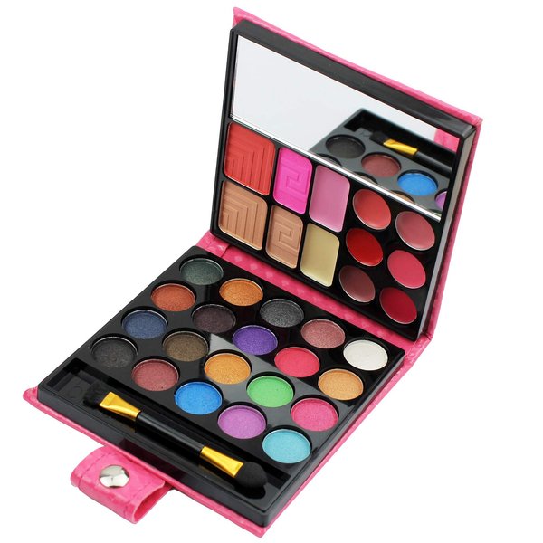 All in one Makeup Kit, Eyeshadow Palette Lip Glosses Blusher Concealer Powder Brush Mirror,Professional makeup kit set for women girls teens or Beginner,32 Color (1Pc) Red